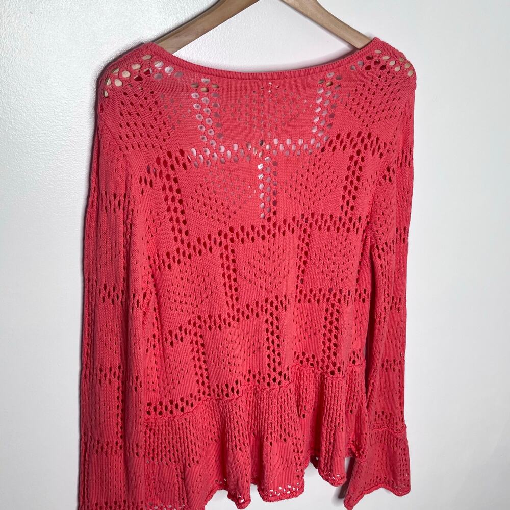 Anthropologie Pilcro Coral Pointelle Knit Peplum Sweater Top Large Boho NWT - Picture 9 of 12